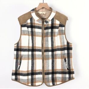 Entro Tan Plaid Faux Suede Sherpa Lining Vest  XL